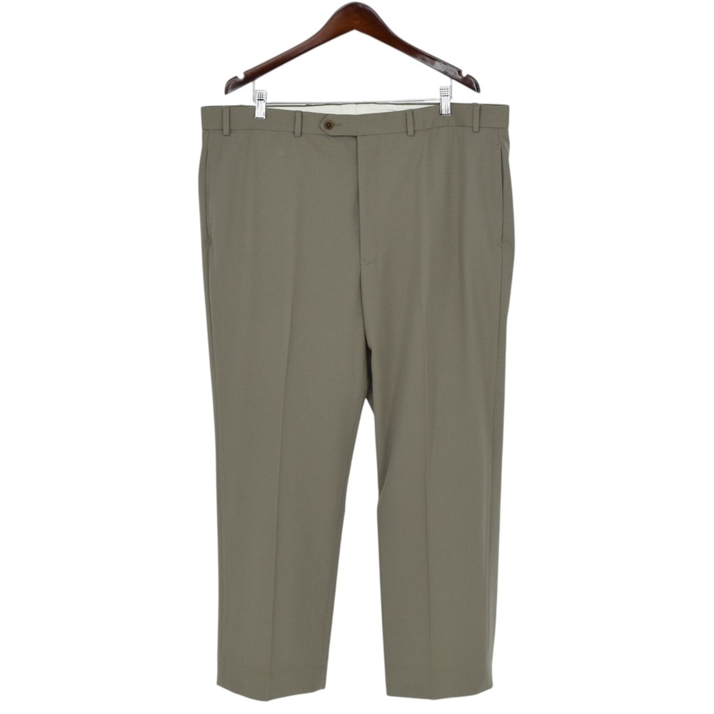 Brooks Brothers 346 Dress Pants Men 42x29 Wool Flat Front Dark Khaki - Tag 40x32
